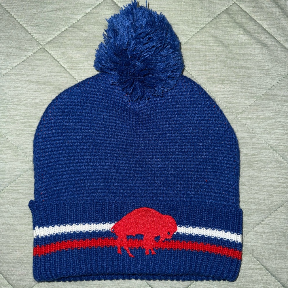 Buffalo Bills Blue and Red Pom-Pom Beanie